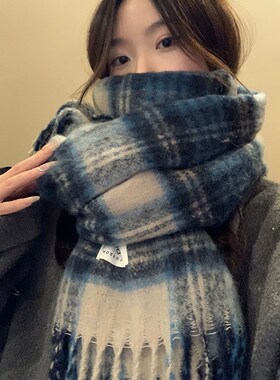 格子围巾2024新m款女秋冬季美拉德韩版百搭披肩两用加厚保暖防寒