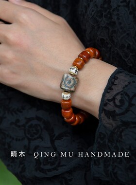 晴木【普渡】天然西藏牦牛骨文玩手串藏族天珠念珠盘玩手链男女款