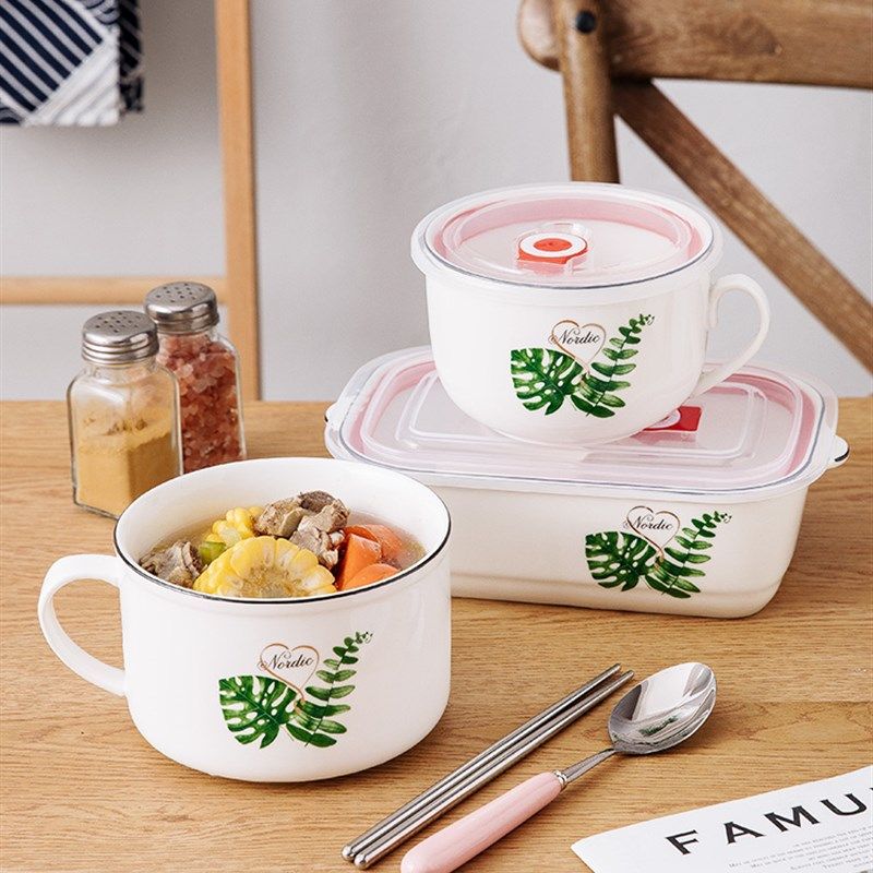 带汤杯的陶瓷分格饭盒便当盒带盖密封微波炉专用上班族带饭保鲜碗,淘宝优惠券,粉丝福利购,淘宝优惠卷