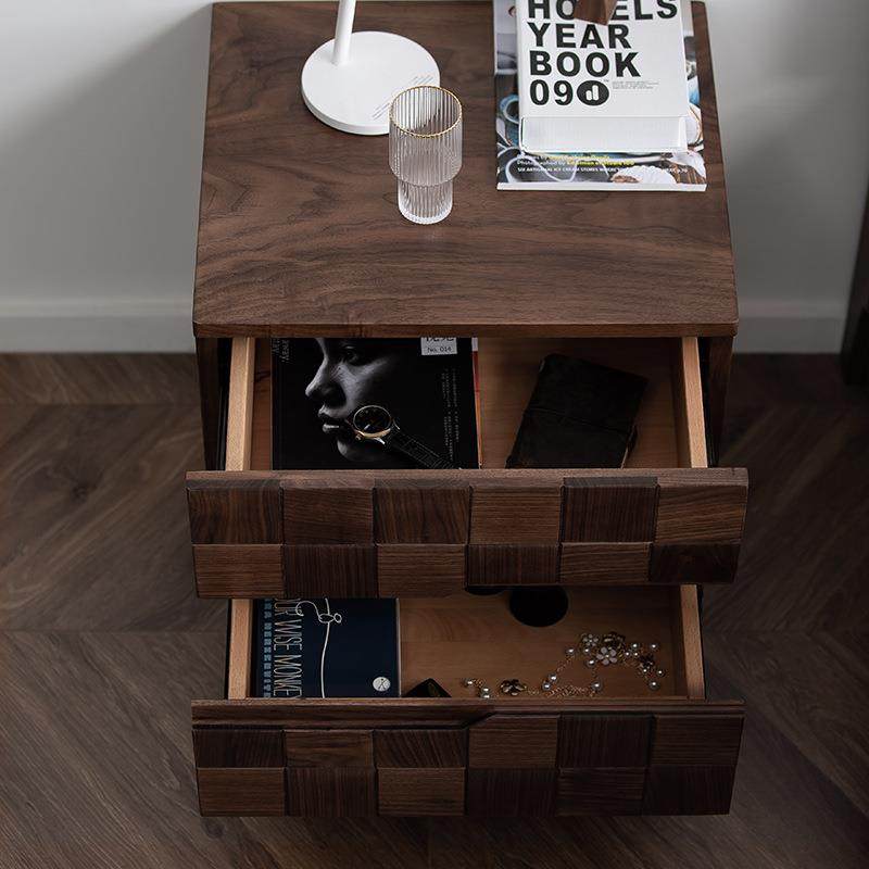 北欧轻奢黑胡桃实木原木床头柜卧室储物柜方块边柜现代简约,淘宝优惠券,粉丝福利购,淘宝优惠卷