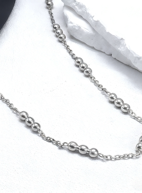 小众设计钛钢圆珠拼接项链女 45+5cm可调节百搭锁骨链