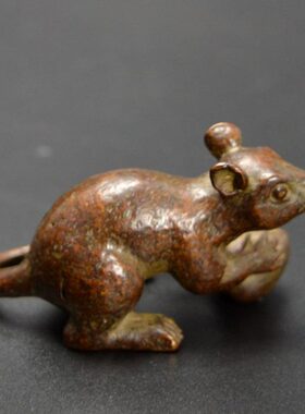 生铜古玩小号老鼠肖鼠迷你工艺品仿古摆设茶宠黄铜实习摆件器黄铜