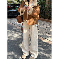 TB糯米裤女羊羔绒加厚慵懒阔腿裤秋冬款