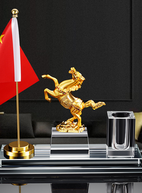 红旗水晶笔筒摆件老板办公室桌面装饰工艺品公司开业乔Y迁商务礼
