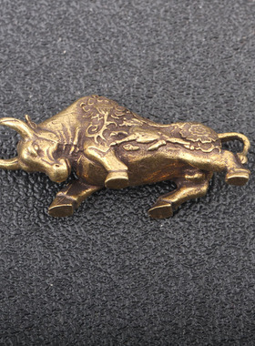 黄铜复古招财牛小摆件纯铜实心生肖牛财H牛茶宠手把件铜牛饰品挂