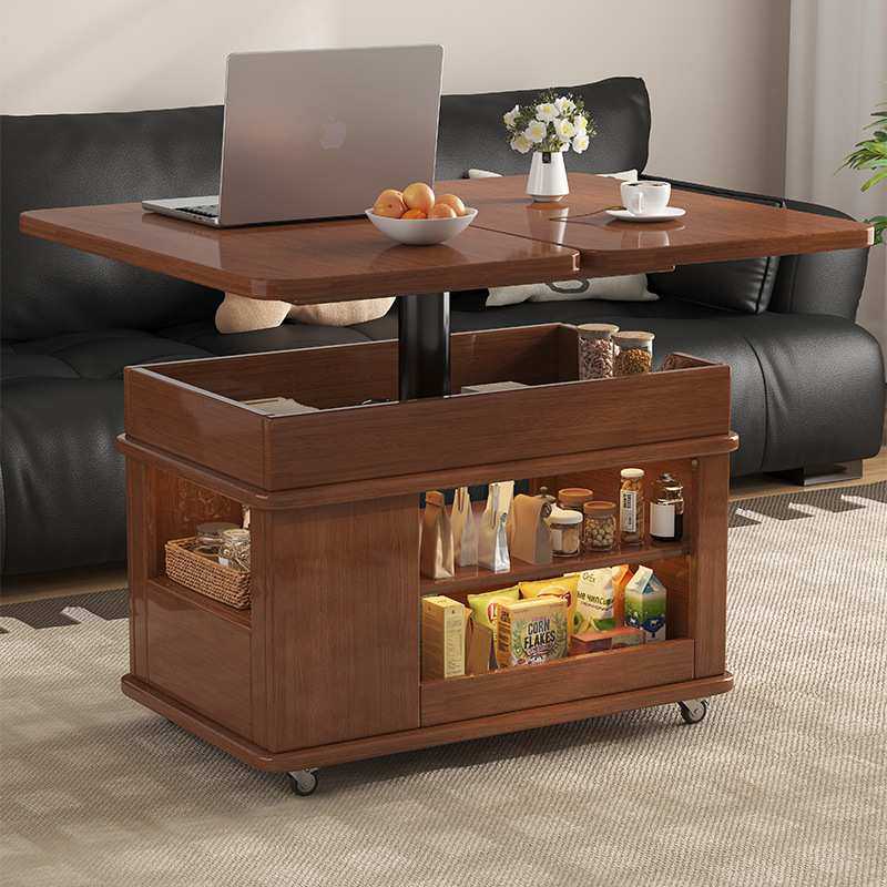 客厅家用沙发侧边几柜可升降折叠移动推车小户型中古风茶几桌实木,淘宝优惠券,粉丝福利购,淘宝优惠卷