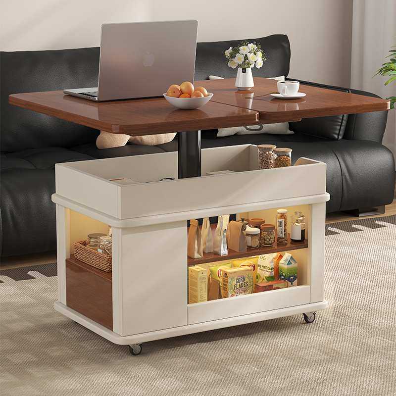 客厅家用沙发侧边几柜可升降折叠移动推车小户型中古风茶几桌实木,淘宝优惠券,粉丝福利购,淘宝优惠卷