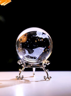 创意水晶球小摆h件办公室工位书房卧室桌面玻璃球装饰品送孩子礼