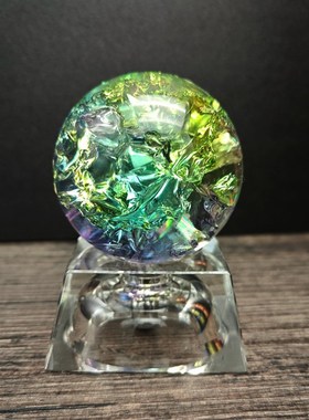 家居装饰玻璃球h摆件茶盘摆件炫彩冰花球鱼缸假山流水幻彩冰裂球