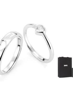 XXOFF 恋爱结l点925银情侣对戒 莫比乌斯环锆石可调节真爱戒指一