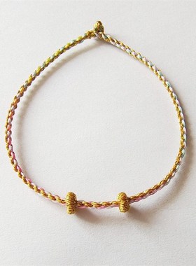 1.6mm渐e变色彩色段染手工编带固定圈可穿珠红绳手链金线脚链脚绳