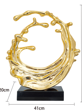 现代中式玄关酒h店客厅桌面招财雕塑摆件样板房抽象电镀艺术装饰