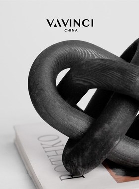 梵其侘寂风碳化木几何摆件套环装饰摆设客厅玄关展厅酒店软装饰品