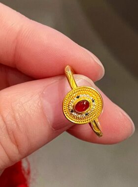 轻奢宫雀复古国潮褪色不典雅环小风新款小众黄金戒指 可调节礼物