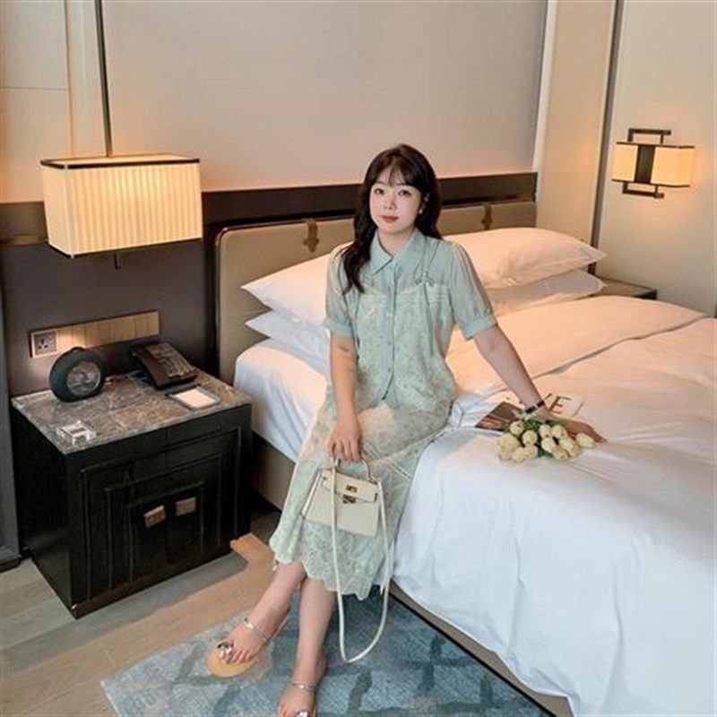 2403夏季新品加肥胖mm设计感国风套装刺绣大码蕾丝两件套女薄荷绿,淘宝优惠券,粉丝福利购,淘宝优惠卷