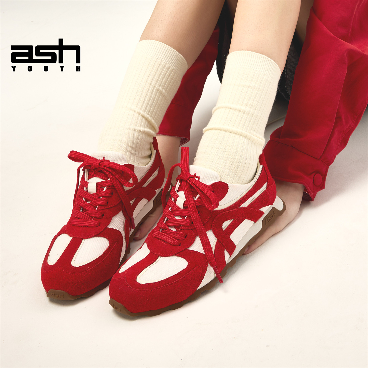 【明星同款】ASH YOUTH「爱心苹果」休闲单鞋真皮薄底德训鞋女鞋,淘宝优惠券,粉丝福利购,淘宝优惠卷