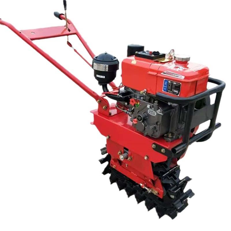 New chain rail micro tillage tiller, gasoline and diesel ditching machine, multifunctional ditching, soil loosening and fertilizing plowing machine