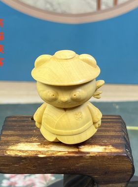 黄杨木熊猫侠客手把件新中式摆件