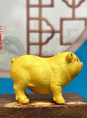 黄杨木雕小福猪招财手把件摆件