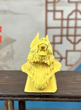 黄杨木雕狼头新中式手把件摆件