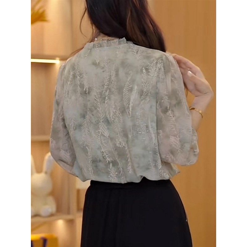 时尚洋气质百搭显瘦小衫2024夏季新款减龄遮肉七分袖碎花雪纺衬衫,淘宝优惠券,粉丝福利购,淘宝优惠卷