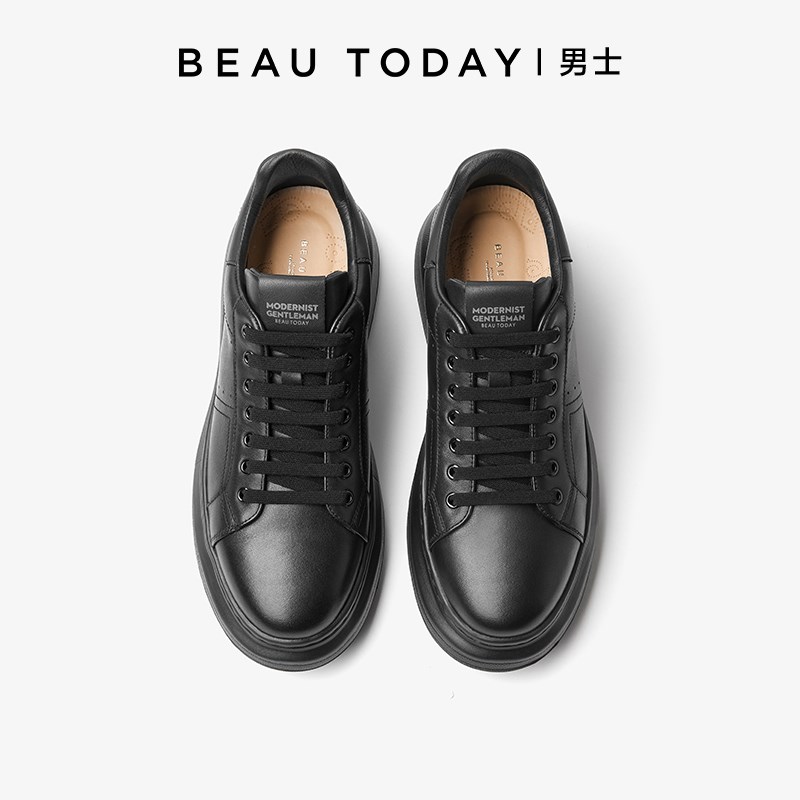 【厚底增高5.3CM】黑色商务休闲鞋春厚底男士增高小黑鞋男鞋 - 图1