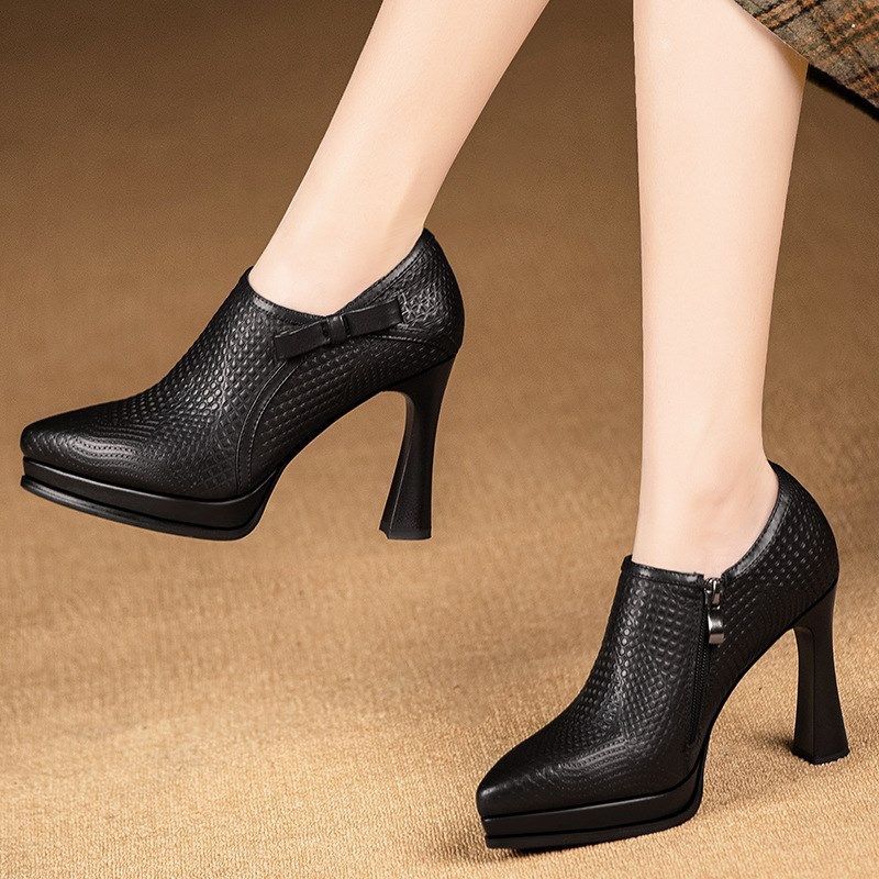 2024时尚深口单鞋女春秋新款粗跟防水台高跟鞋优雅气质尖头女鞋子,淘宝优惠券,粉丝福利购,淘宝优惠卷