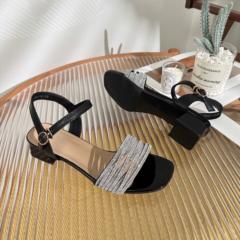 宽胖脚肥大码女鞋41-43优选夏季新品水钻时尚粗跟一字凉鞋25-311,淘宝优惠券,粉丝福利购,淘宝优惠卷