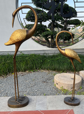 仿铜仙鹤玻璃钢雕塑n水池白鹭造景摆件花园庭院丹顶鹤别墅景观装