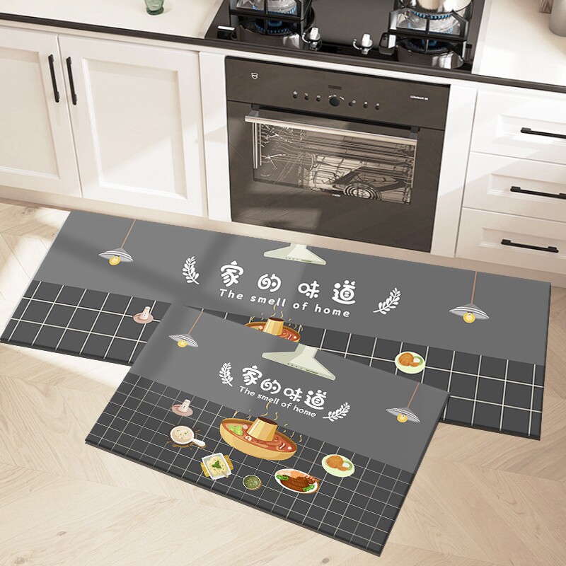 Kitchen floor mats are non-slip and oil-proof, wipe-free, anti-dirty, L-shaped silicon F algae mud absorbent mats, special mats, foot mats and carpets.