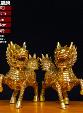 铜火麒麟摆件纯铜送子铜麒麟一对招财卧室K客厅办公室店铺装饰摆