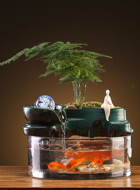 流水摆件流水生h财景观循环水养鱼招财小鱼缸喷泉桌面流水时来运