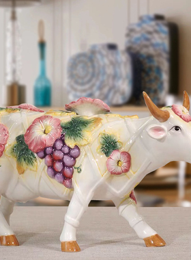 手绘陶瓷生肖牛摆设牛年牛气冲天装饰摆件多宝阁电视柜酒柜工艺品