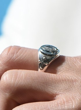 男戒指高级感复古祈祷之手男生开口可I调节潮人个性男士指环饰品