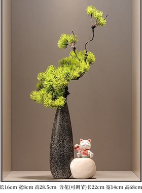 新中式招财元宝陶瓷细长高花瓶入户玄关摆件客Q厅迎客松花艺装饰