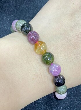 天然彩碧玺手链女款单圈时尚小清新简约水晶手串饰品百搭礼物串珠