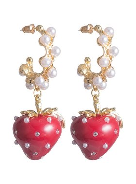 冬季个性水果项链珍珠夸张草莓时尚红色吊坠独立包装耳环套装