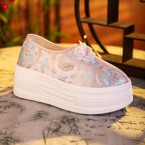 新中式鞋子春夏2025新款增高国风配旗袍绣花鞋民族风古装汉服鞋女 - 图0