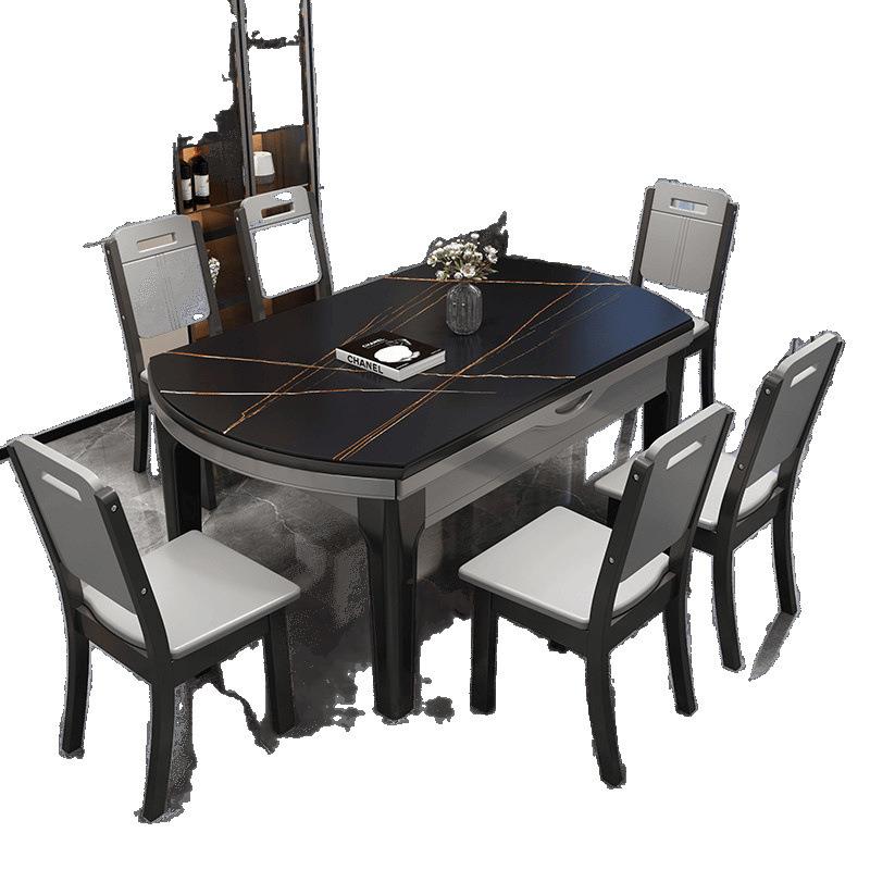 岩板餐桌椅组合小户型家用吃饭桌子椅子实木餐桌可伸缩折叠 - 图3