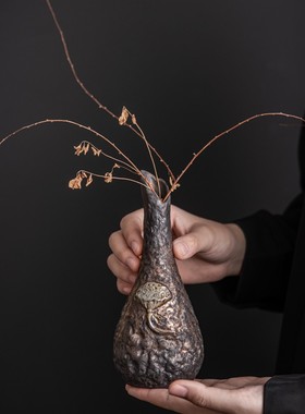 日式复古干花花瓶创意客厅陶瓷花器插花瓶M花艺装饰简约禅意小摆