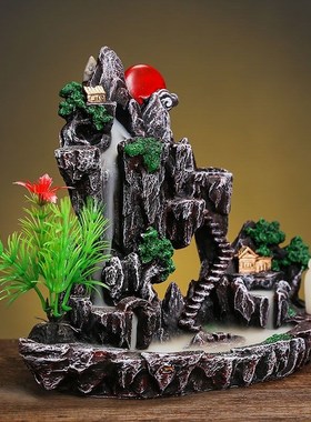 倒流香炉大号流i云飞瀑双面假山家用香薰炉檀香倒流香鱼缸家用摆