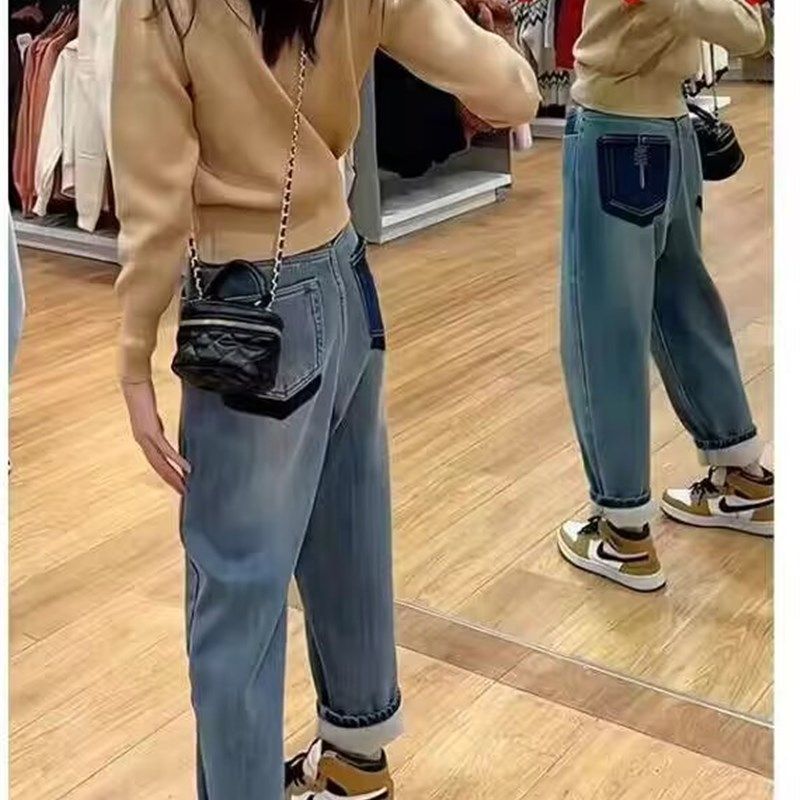 孕妇牛仔裤春秋款时尚外穿宽松哈伦裤秋冬加绒老爹裤2025新款长裤,淘宝优惠券,粉丝福利购,淘宝优惠卷