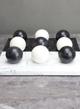 现代简约黑白大理石棋盘样板房售楼部卧室书房客厅桌面家居摆件