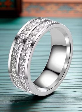 戒指男高级感个性时尚单s排钻石男女戒指可转动网红风情侣罗马风