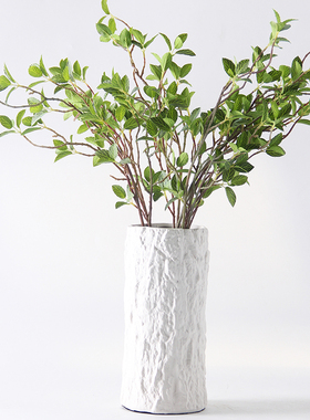 现代简约磨砂白仿树皮p陶瓷花瓶摆件北欧客厅餐桌装饰干花器工艺
