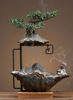 流水摆件喷d泉客厅桌面办公室循环创意陶瓷中式家居装饰开业礼品