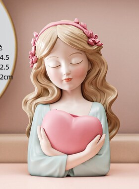 创意爱心少女化妆台收纳盒装饰摆件电视柜玄关收纳筒奶Z油风生日