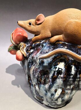 工艺岁特色新湾年石老鼠春陶瓷中式摆件家居吉祥物礼品贺新