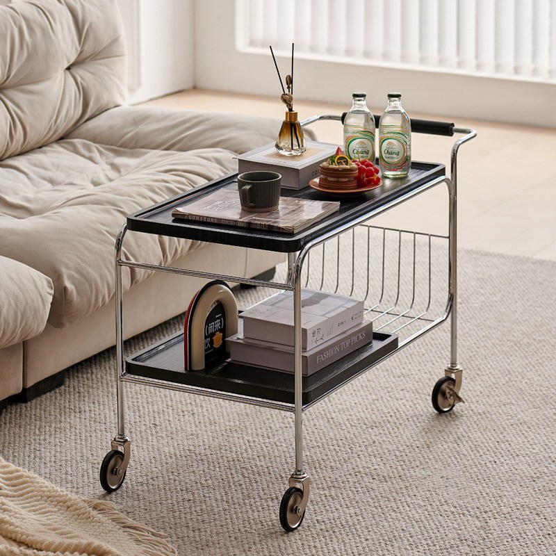 homechoiice复古可移动小推车沙发边几角几小户型客厅简约置物架 - 图2
