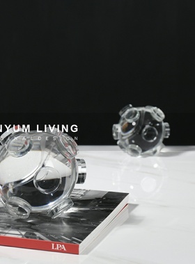 现代简约轻奢水晶玻璃q球摆件样板房创意软装饰品家居客厅桌面摆